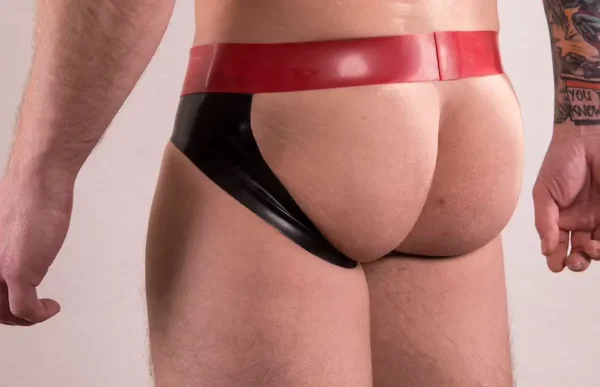 Bold Latex Jockstrap Brief with Red Trim and Contoured Front
