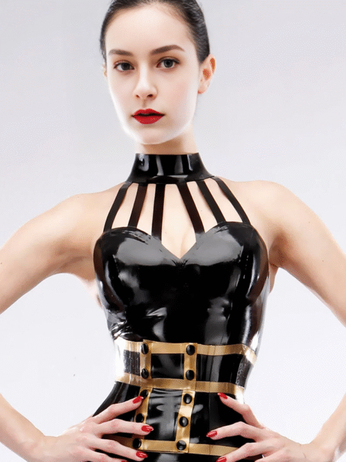 Kitsune Latex Halter Top with Strappy Collar Design – Elegant Fetishwear