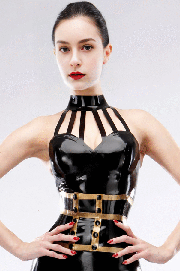 Kitsune Latex Halter Top with Strappy Collar Design – Elegant Fetishwear