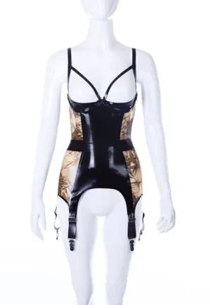 Aria Paneled Latex Merrywidow with Crystal Side Panels and Six Garters