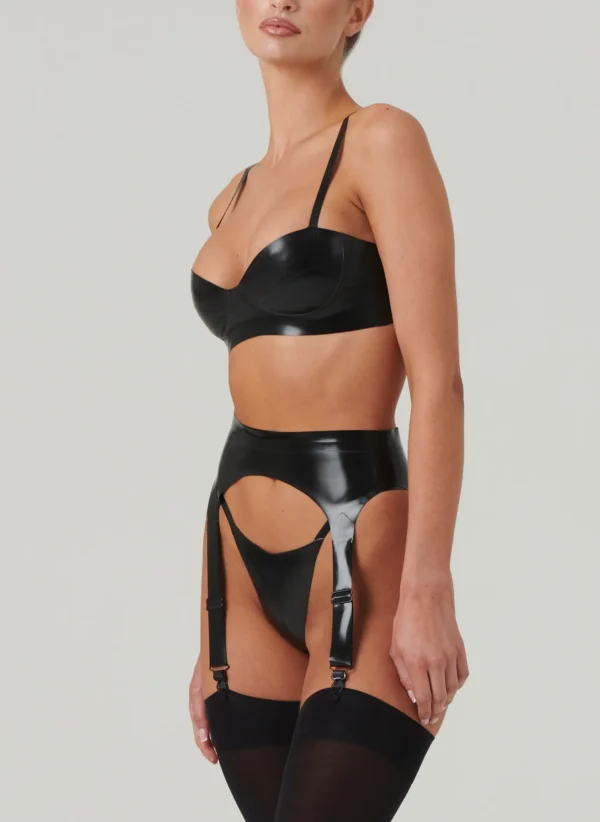 High-Shine Latex Lingerie Set with Garter Belt – Serra Style