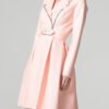 Elegant Pink Latex Pleated Trench Coat with Belt & Zip Detail