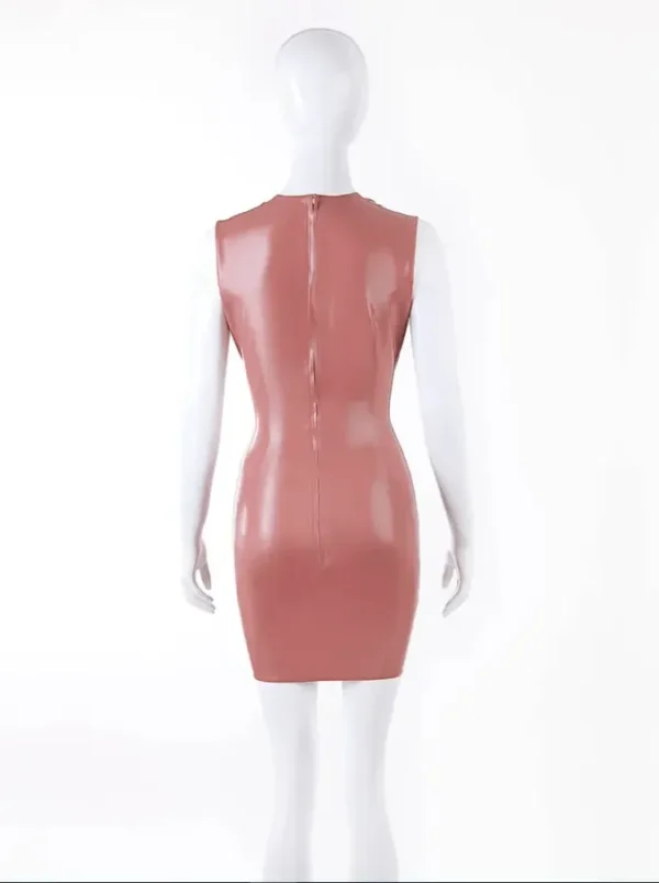 Deep V-Cut Latex Mini Dress with Rear Zipper