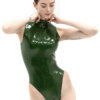 Metallic Green Latex Bodysuit with High Neck and Back Zipper