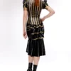 Striped Latex High-Neck Blouse with Cut-Out Front