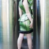 Bonbon Frilled Latex Skirt with Zigzag Trim and Front Bows – Pearlsheen Green & Black