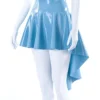 Light Blue Asymmetric Latex Circle Skirt – High-Waisted Flared Hem