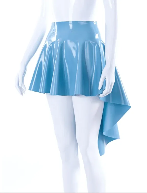 Light Blue Asymmetric Latex Circle Skirt – High-Waisted Flared Hem