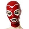 Red Latex Hood with Contrast Trim and Back Zipper