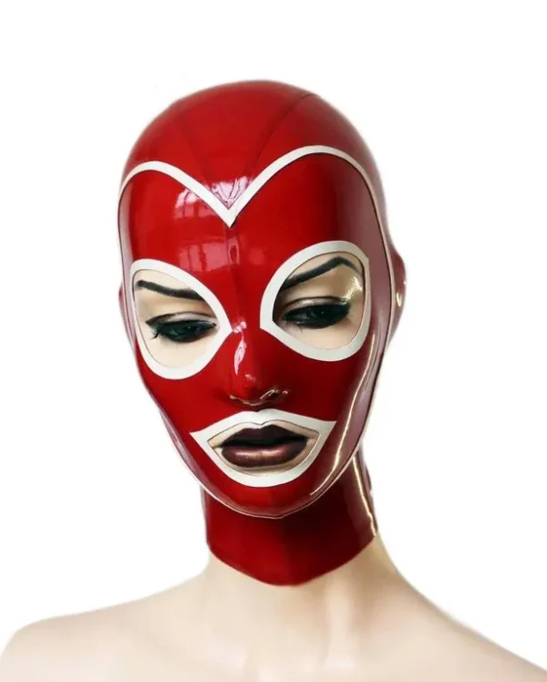 Red Latex Hood with Contrast Trim and Back Zipper