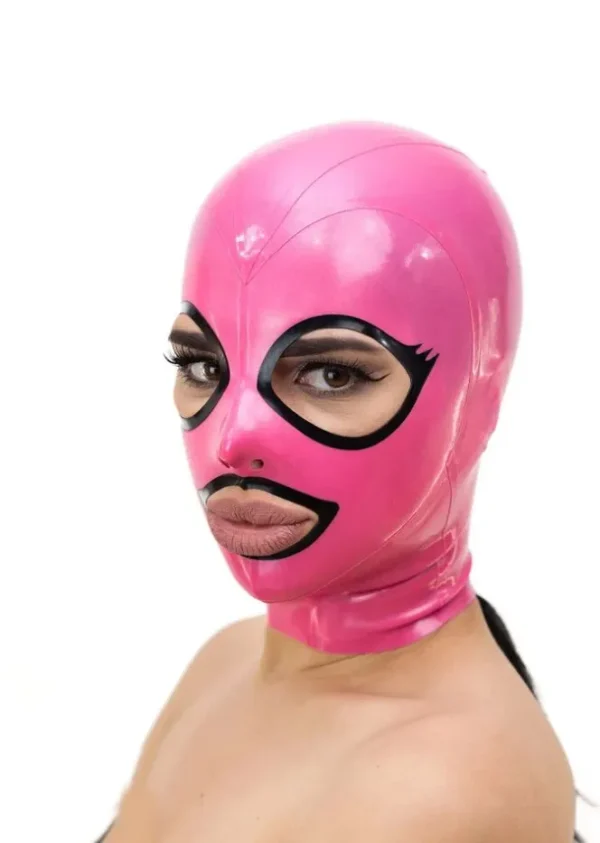 Glossy Latex Hood with Eyelash Trim and Back Zipper