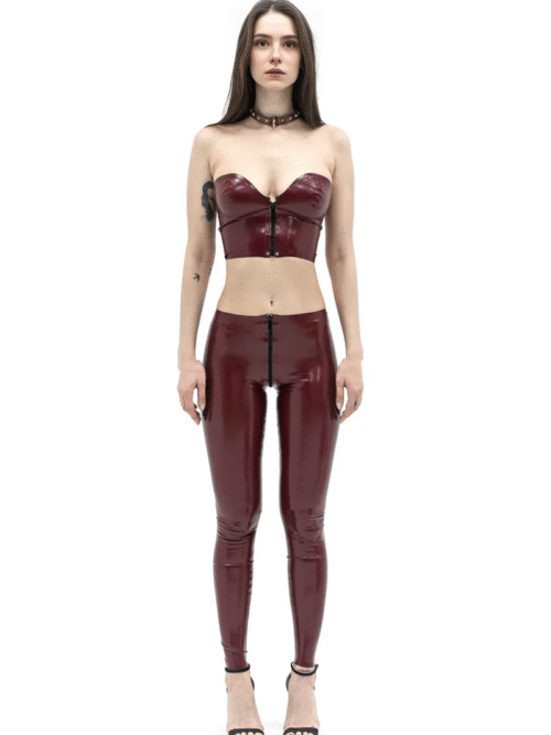Cherry Red Latex Leggings with Front Zipper