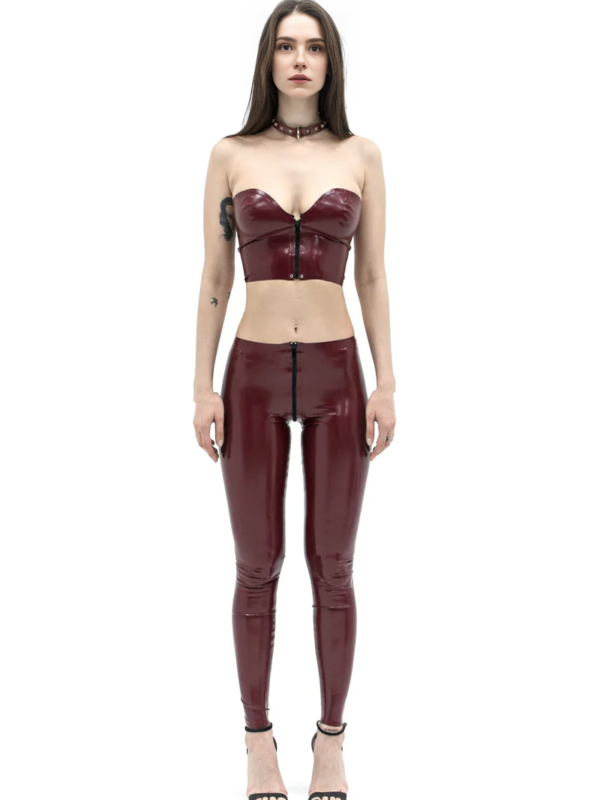 Cherry Red Latex Leggings with Front Zipper