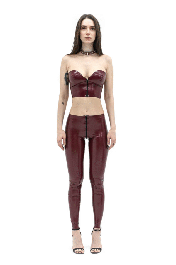 Cherry Red Latex Leggings with Front Zipper