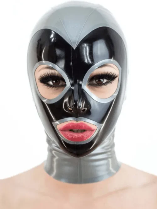 Two-Tone Latex Hood with Contrast Trim and Back Zipper
