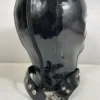 Classic Black Latex Gimp Hood with Open Eyes and Mouth + Optional Collar