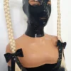 Latex Hood with Long Blonde Pigtails – Tear Eye Cutouts, Back Zipper, and Hair Guard
