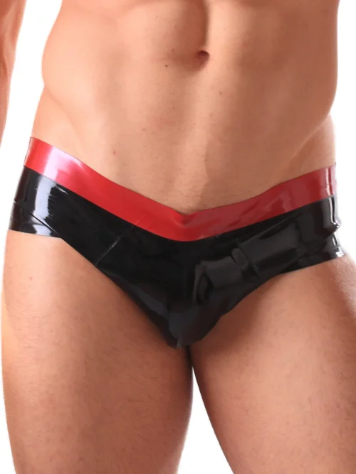 Black Latex Hipster Briefs with Red Contrast Waistband