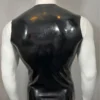 Latex Sleeveless Front-Zip T-Shirt – Glossy Black Crew Neck Design