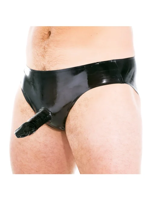 Black Latex Penis Sheath Briefs – Fitted Rubber Underwear with Anatomical Pouch