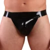 Bold Black Latex Jock Strap with Contoured Pouch and Open Back