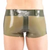 Military-Style Latex Shorts with Belt – Olive Green Front & Sheer Back