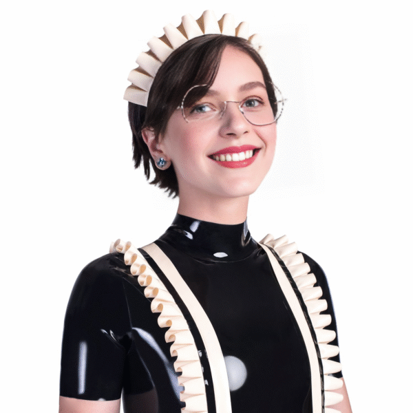 Elegant French Maid Latex Dress Set with Flared Skirt and Accessories