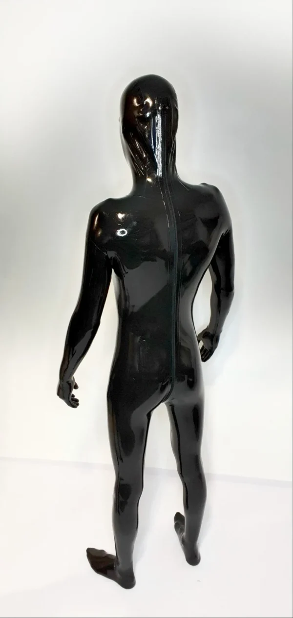 Full Cover Latex Zentai Catsuit with Integrated Hood, Hands & Feet – Black