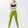 High-Waist Lime Green Latex Leggings with Glossy Finish