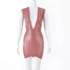 Deep V-Cut Latex Mini Dress with Rear Zipper