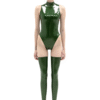 Metallic Green Latex Bodysuit with High Neck and Back Zipper