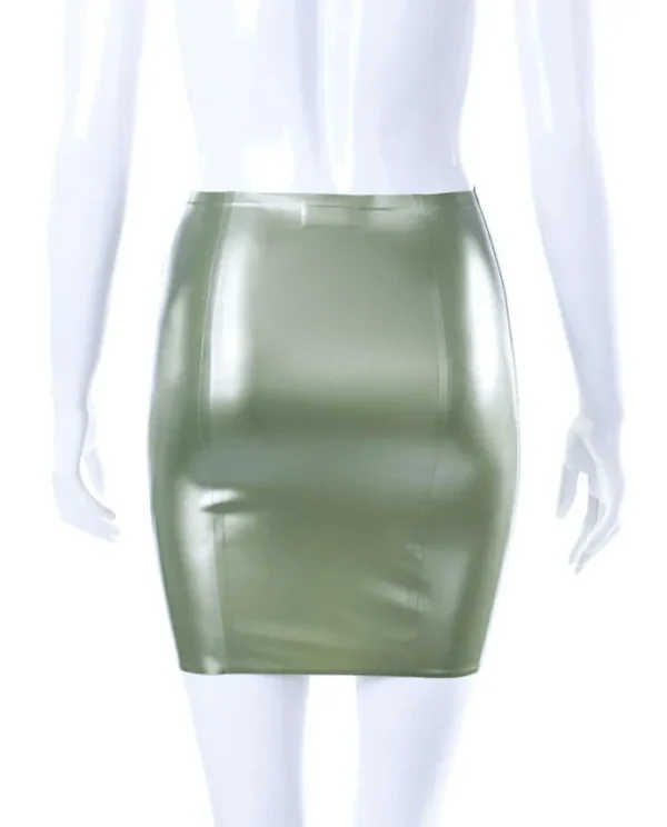 High-Waisted Black Latex Mini Skirt with Curved Hem – Sexy Pull-On Clubwear
