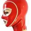 Red Latex Hood with Contrast Trim and Back Zipper