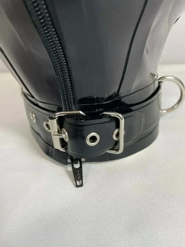 Latex Hood with Pinhole Eyes and Open Mouth – Back Zip & D-Ring Collar