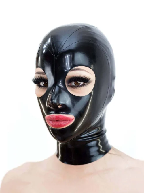 Classic Black Latex Hood with Round Eyes and Rear Zipper