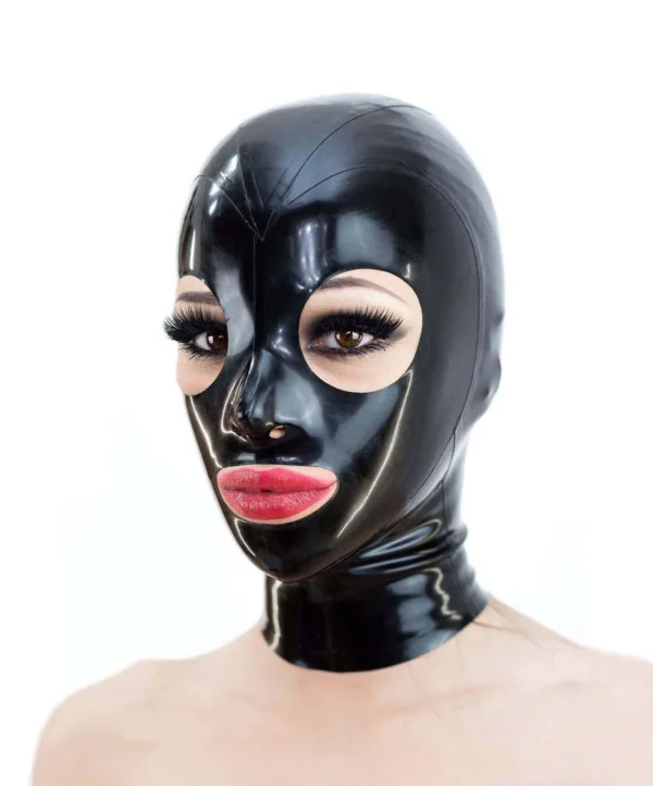 Classic Black Latex Hood with Round Eyes and Rear Zipper