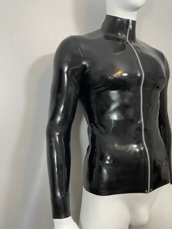 High-Neck Latex Zip-Up Long Sleeve Shirt – Sleek Fetish Style