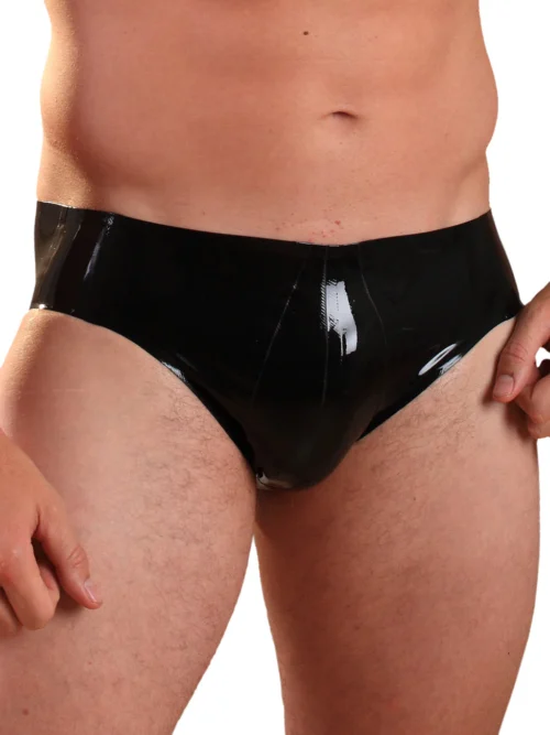 Latex Panel Briefs – Sleek Black Rubber Underwear with Contoured Fit