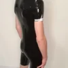 Alpha Edition Short-Sleeve Latex Catsuit with Triple-Zip Design