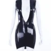 Deep V-Cut Latex Mini Dress with Rear Zipper