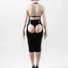 High-Waist Open-Back Latex Pencil Skirt