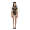Sheer and Opaque Latex Bodysuit with V-Panel Design