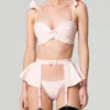 Latex Flowers Pink Lingerie Set with Frill Bra and Peplum Suspender Belt