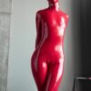 Red Full Enclosure Latex Catsuit with Hood and Collar