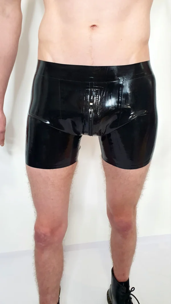 Latex Boxer Shorts with Front Zip – Classic Black Basix Fit
