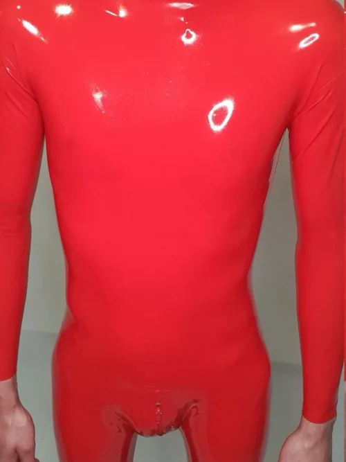 Luxe Red Latex Catsuit with Dual Zippers and 3D Contour Design