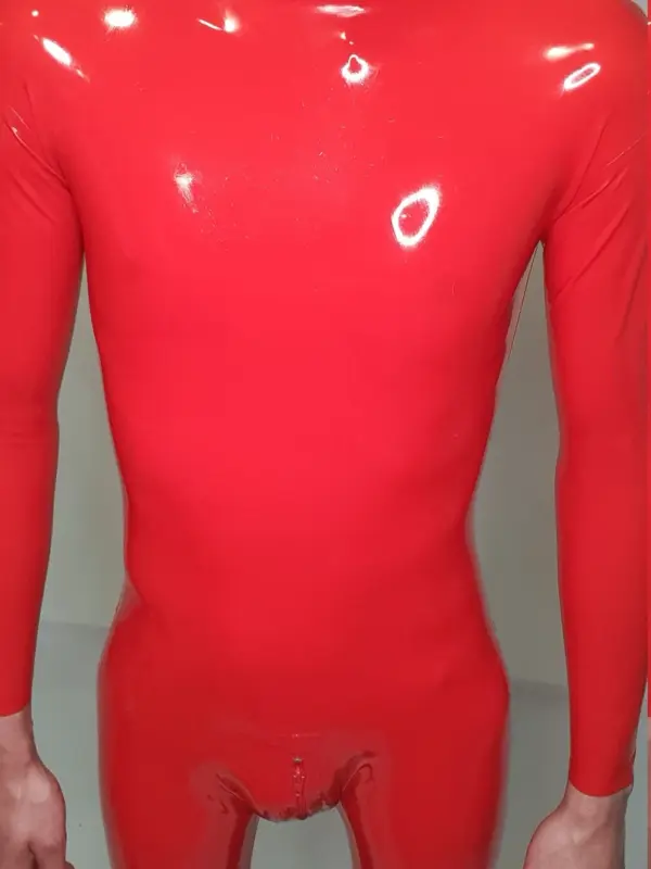 Luxe Red Latex Catsuit with Dual Zippers and 3D Contour Design