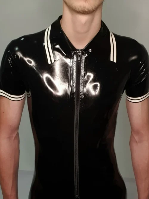 Alpha Edition Short-Sleeve Latex Catsuit with Triple-Zip Design