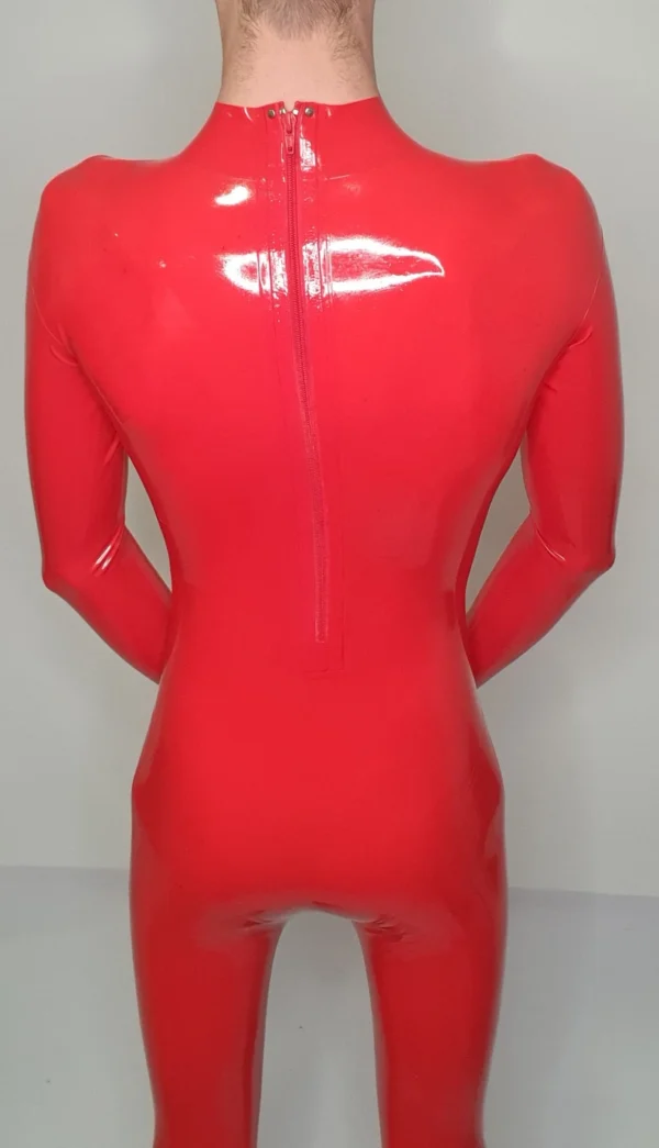 Luxe Red Latex Catsuit with Dual Zippers and 3D Contour Design