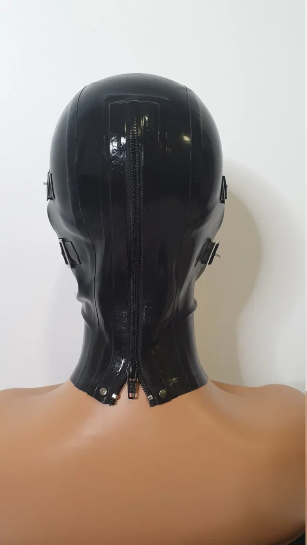 Latex Slave Hood with Removable Eye and Mouth Covers, Buckle Detail